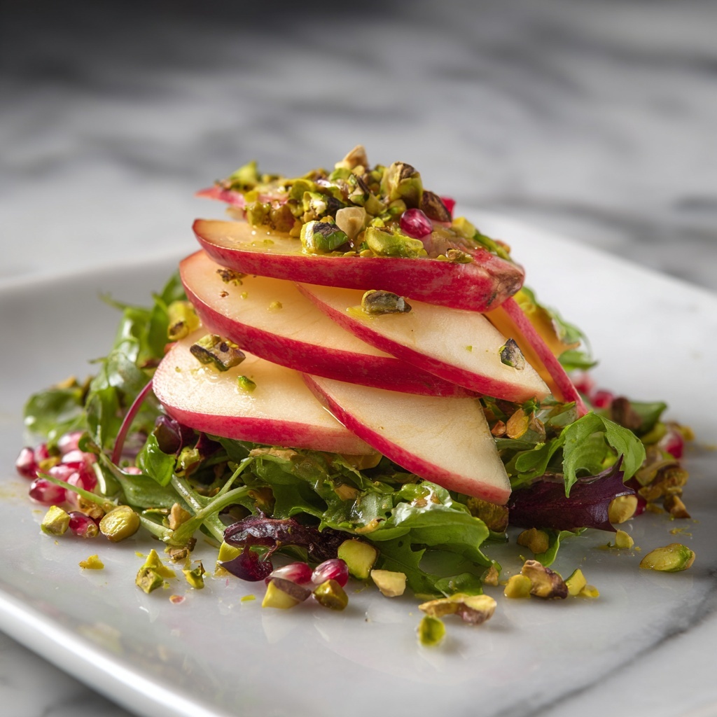 Apple Radish and Watercress Salad with Pistachio Chile de Árbol Dressing Recipe - Recipe Image