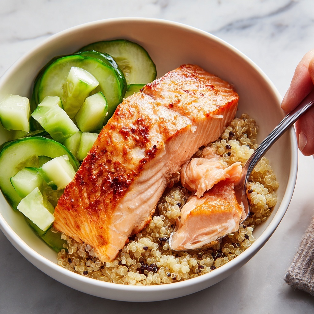 Spiced Salmon Bowl with Quinoa and Cucumber-Dill Salad Recipe - Recipe Image