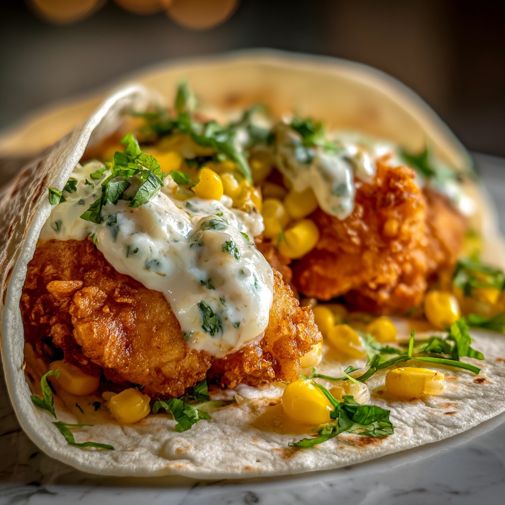 Fried Chicken Street Corn Tacos with Jalapeño Lime Ranch Recipe - Recipe Image