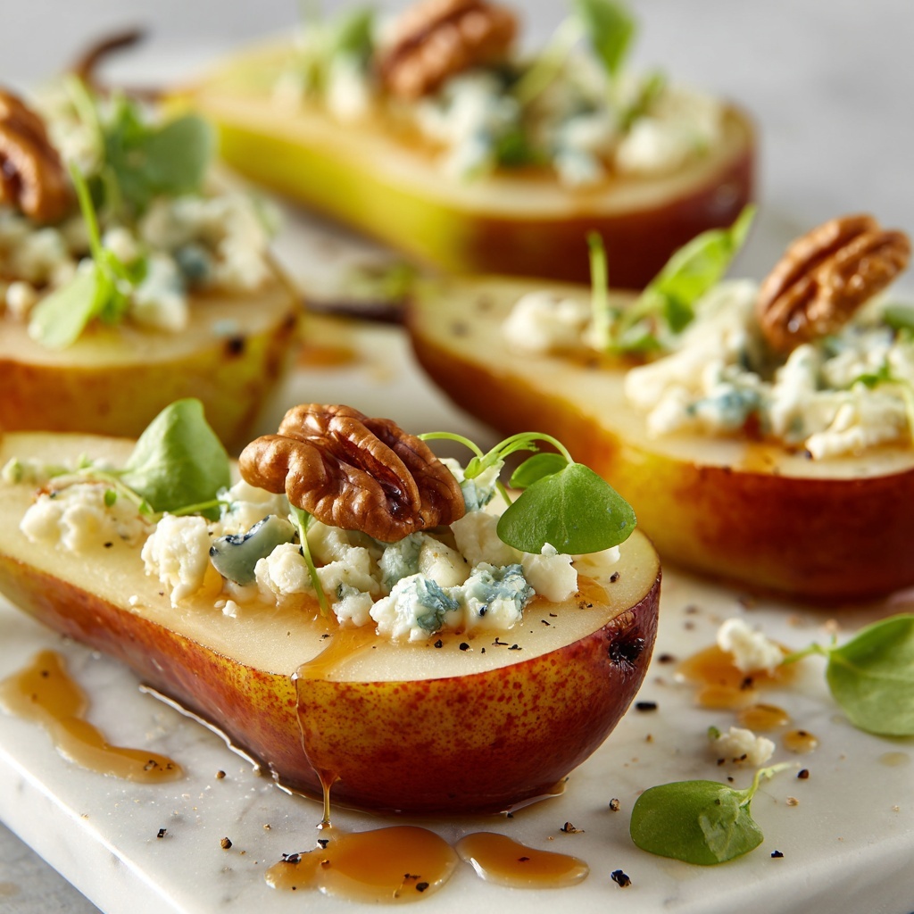 Blue Cheese Stuffed Pears with Honey and Toasted Nuts Recipe - Recipe Image