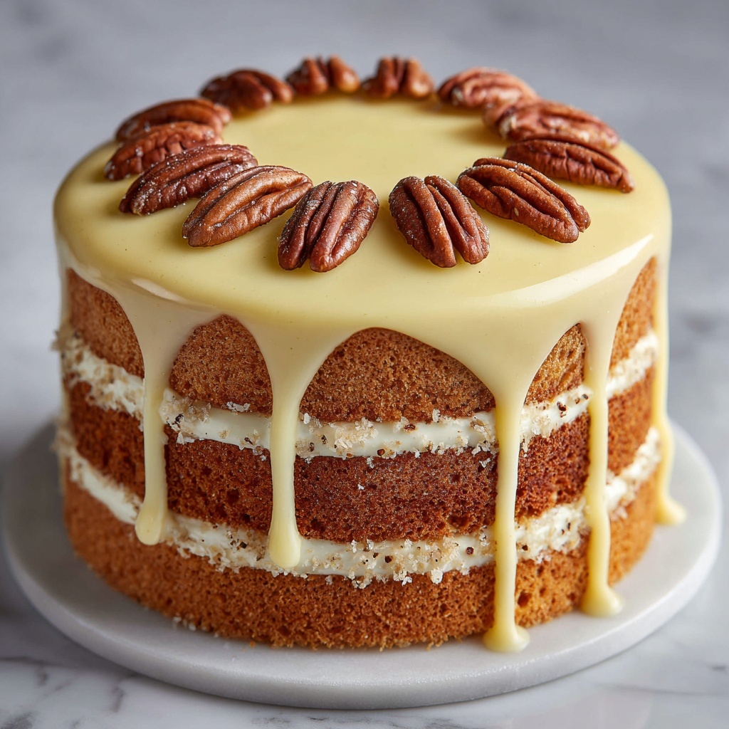 Pecan Praline Cake with Creamy Drip Glaze Recipe - Recipe Image