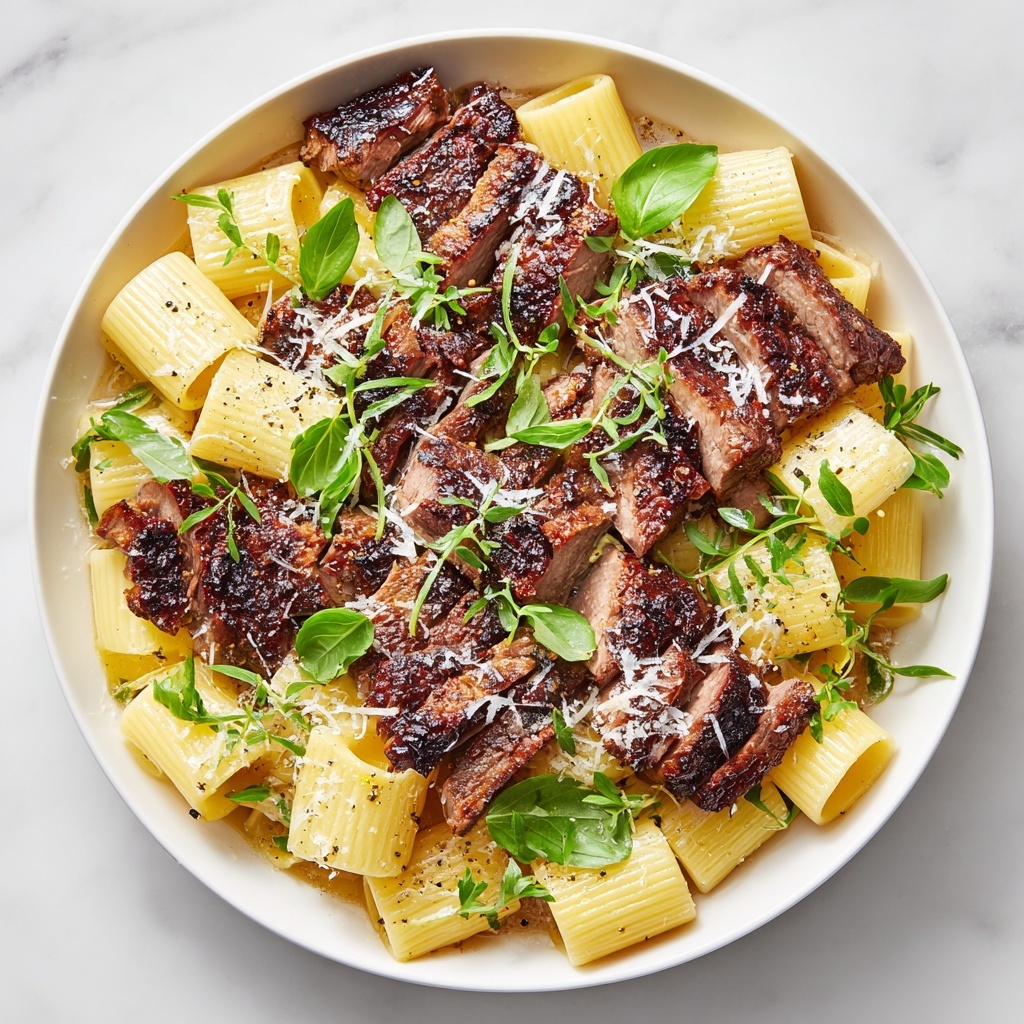 Garlic Butter Steak Tips with Cheesy Rigatoni Recipe - Recipe Image