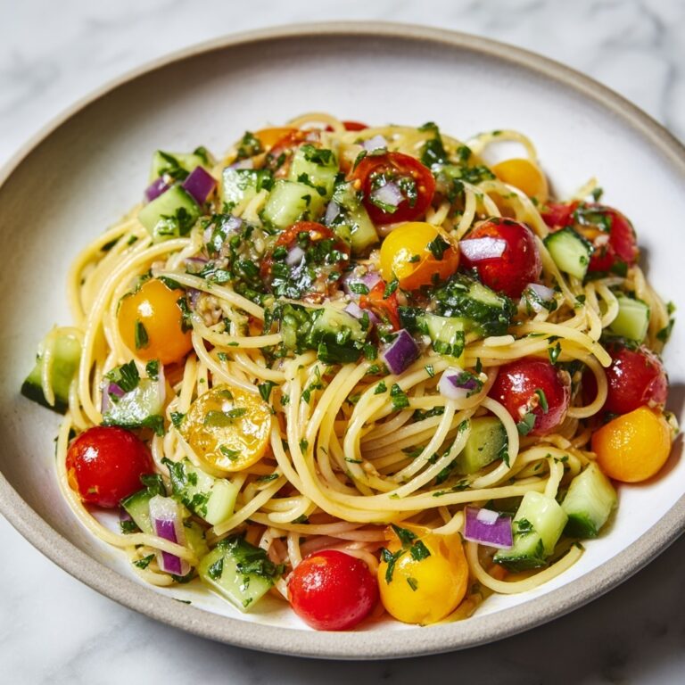 Cold Spaghetti Pasta Salad with Fresh Vegetables and Italian Dressing Recipe