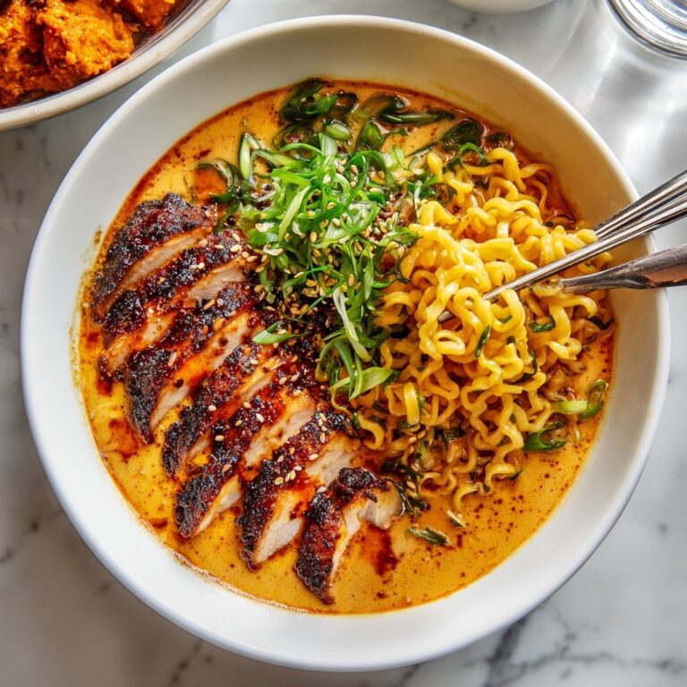 Fiery Chicken Ramen with Creamy Garlic Sauce Recipe