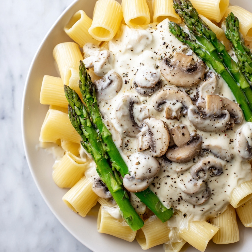 Creamy Mushroom and Asparagus Chicken Penne Recipe - Recipe Image