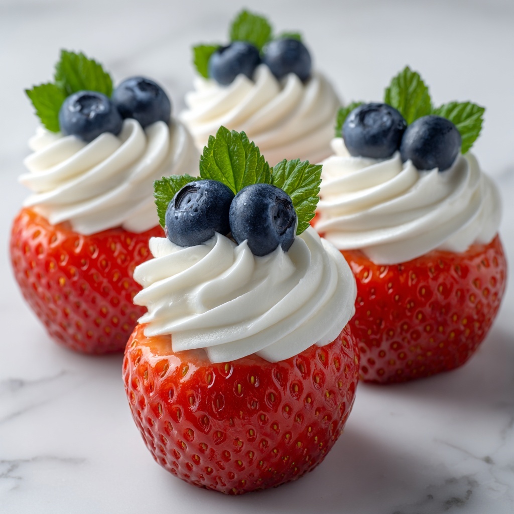 Red, White, and Blue Cheesecake Strawberries Recipe - Recipe Image