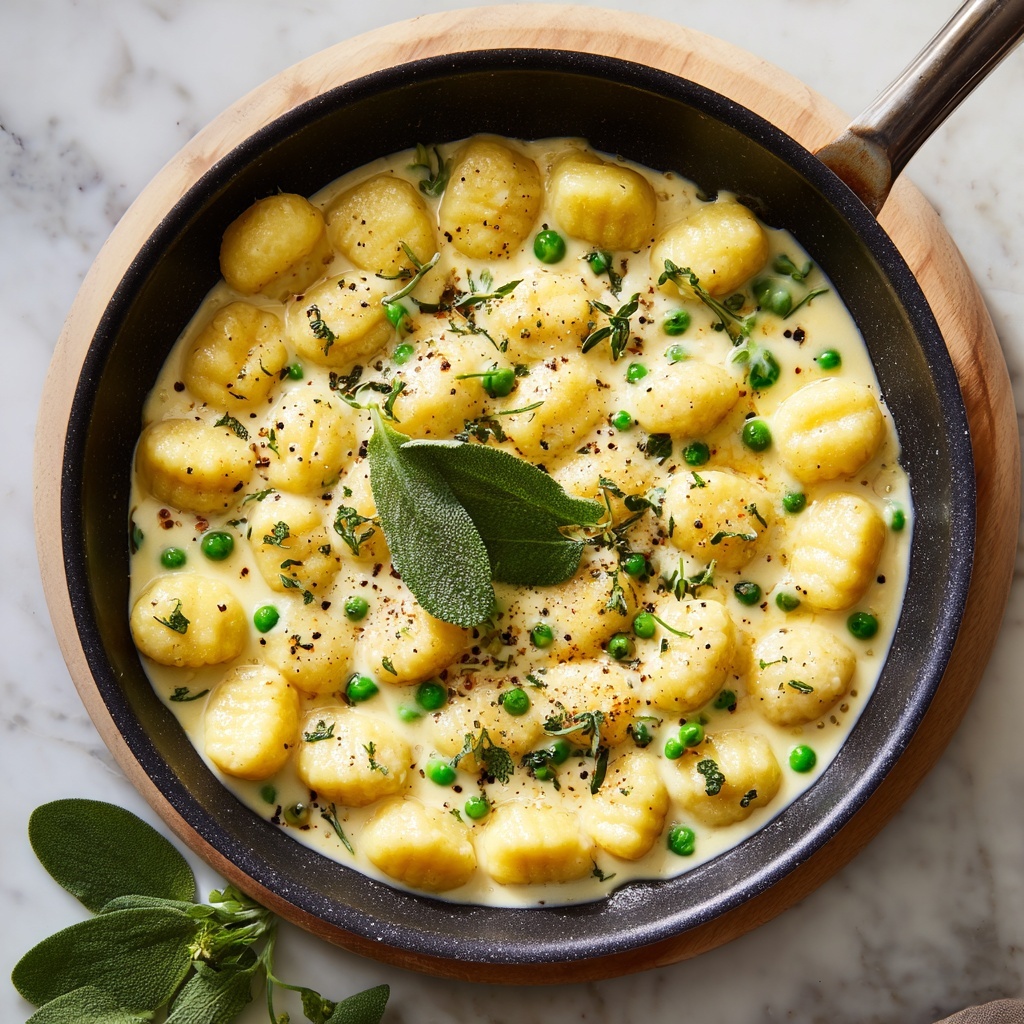 Gnocchi with Creamy Sage and Peas Sauce (Vegan-Friendly) Recipe - Recipe Image