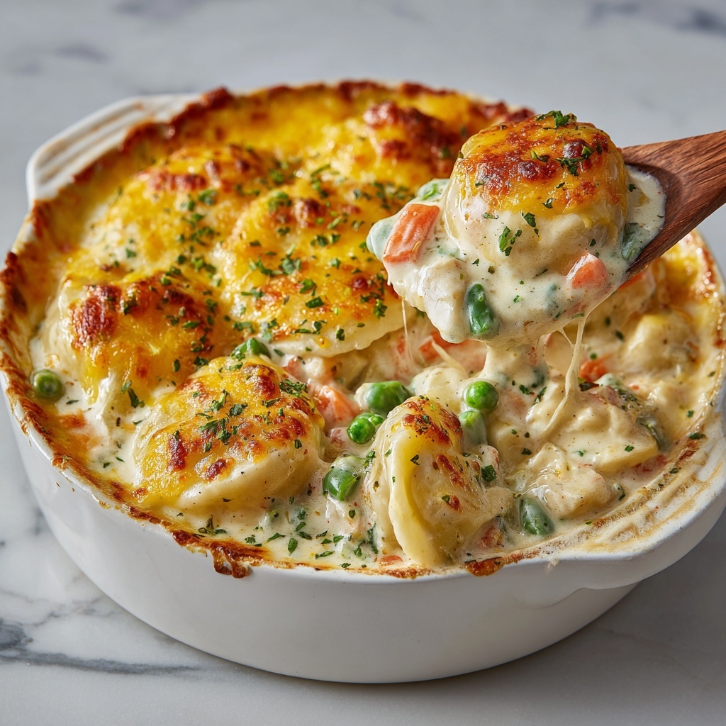 Chicken Pot Pie Pierogi Casserole Recipe - Recipe Image