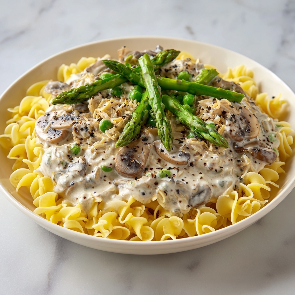 Creamy Mushroom and Asparagus Chicken Penne Recipe - Recipe Image