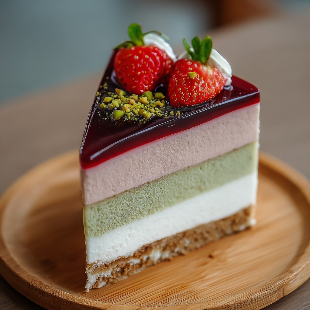 Strawberry Pistachio Mousse Cake Recipe - Recipe Image
