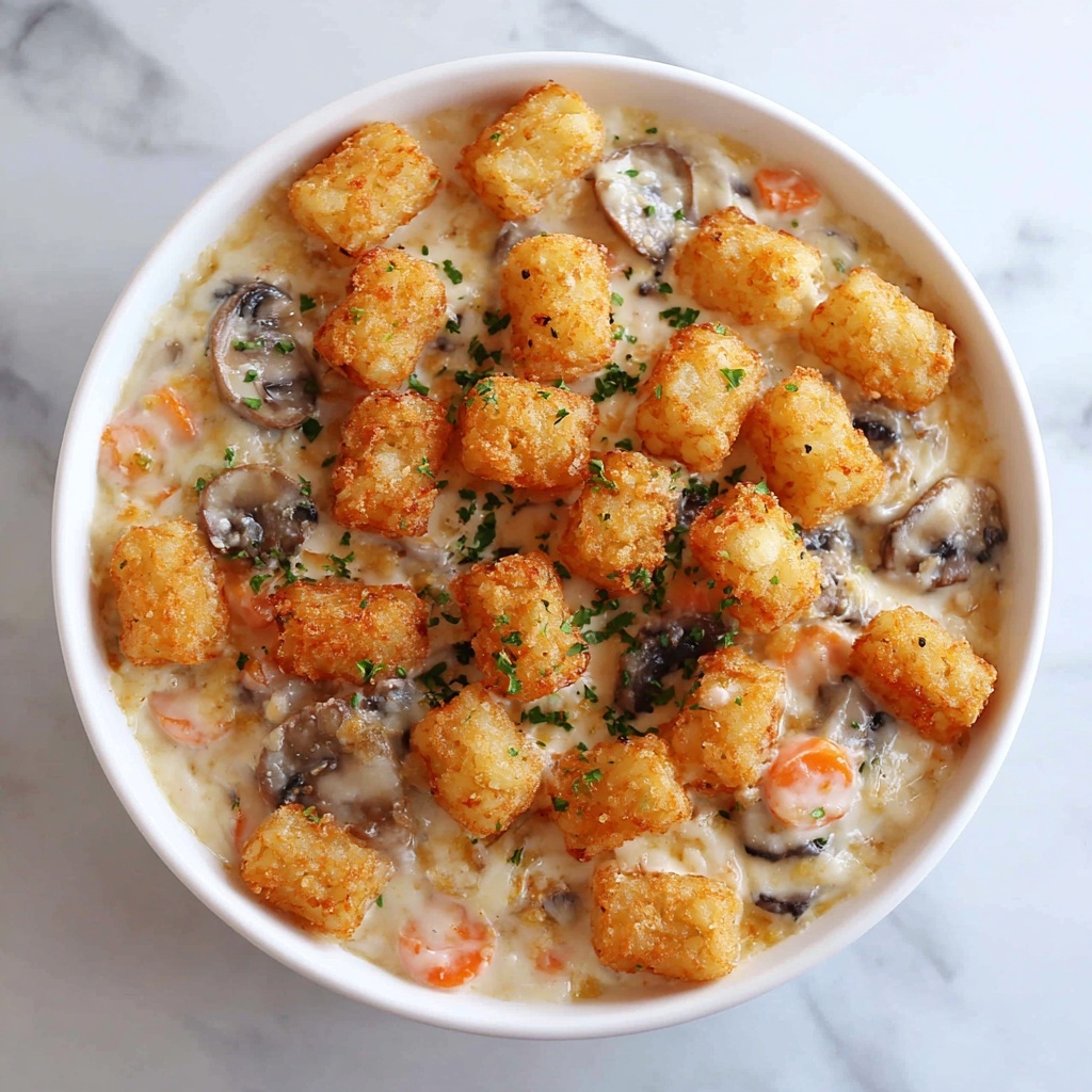 Easy & Delicious Tater Tot Casserole with Cream of Mushroom Soup Recipe - Recipe Image