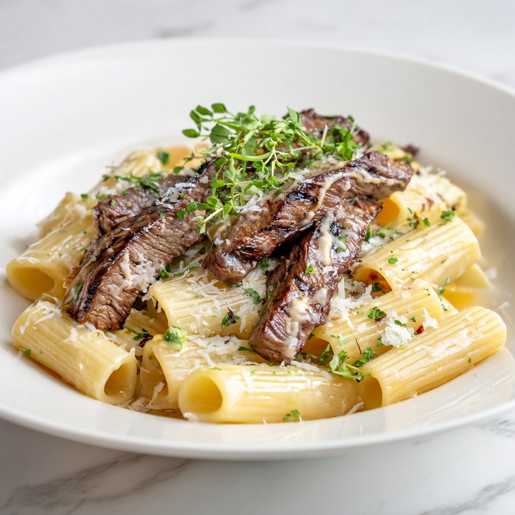 Garlic Butter Steak Tips with Cheesy Rigatoni Recipe - Recipe Image