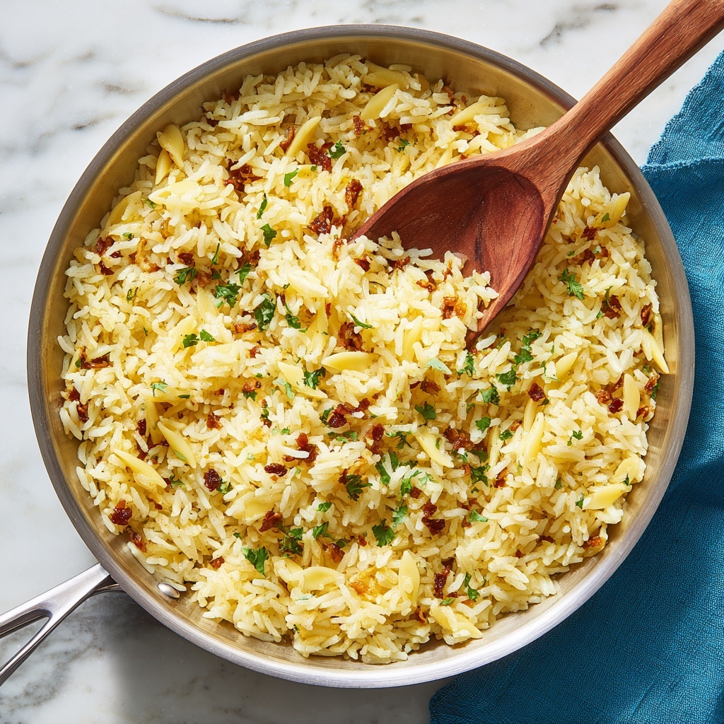 Creamy Chicken Broth Rice Pilaf with Orzo and Fresh Herbs Recipe - Recipe Image