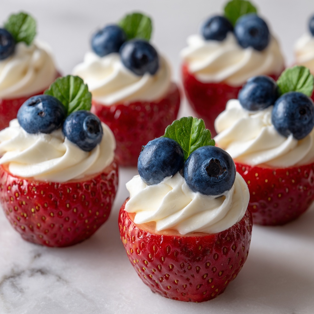 Red, White, and Blue Cheesecake Strawberries Recipe - Recipe Image
