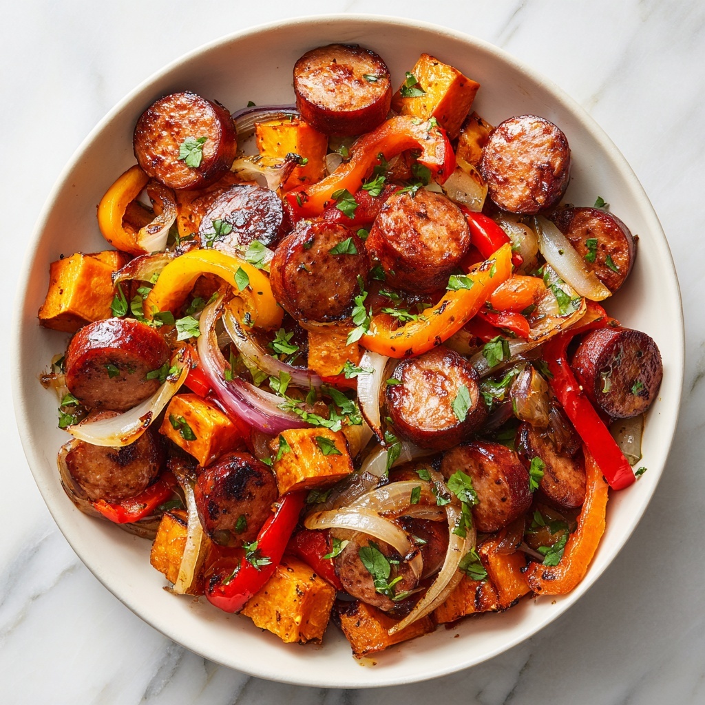 Sausage and Sweet Potatoes with Honey Garlic Sauce Recipe - Recipe Image