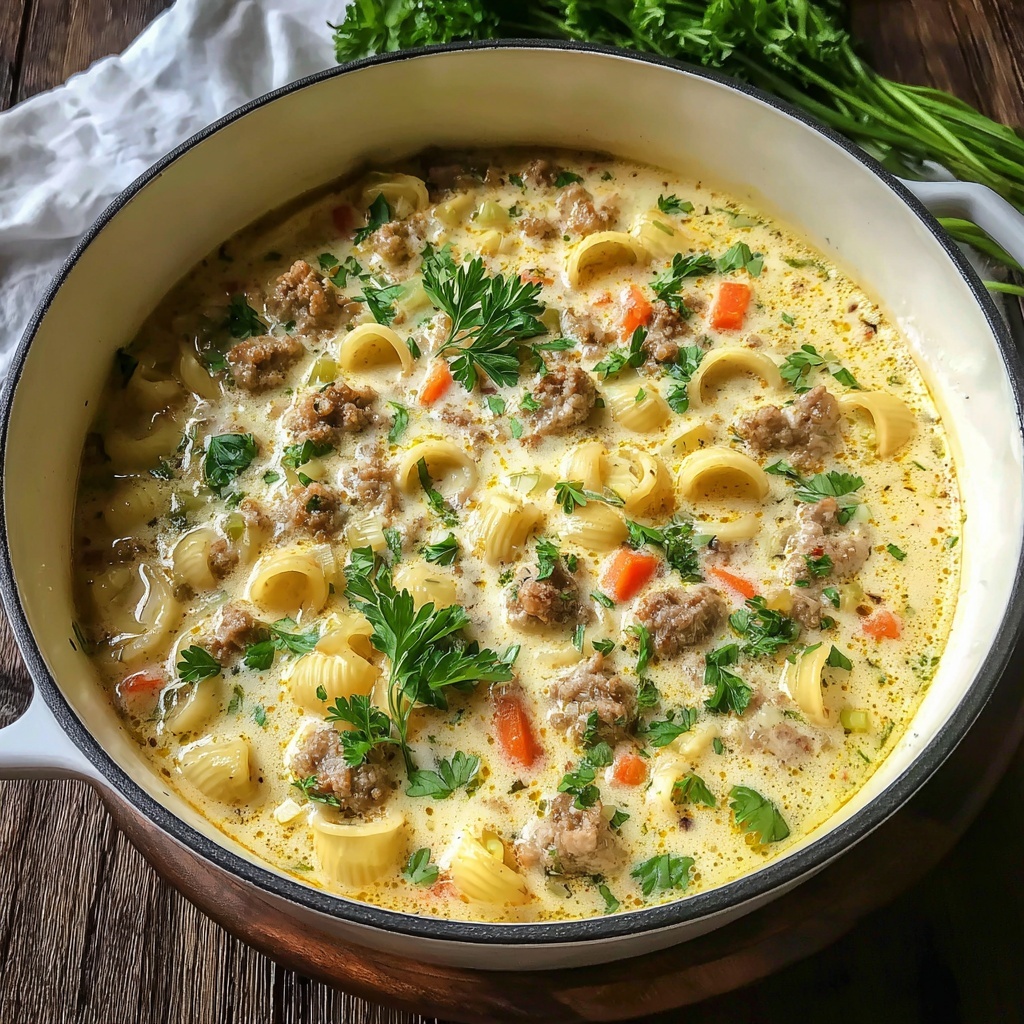 Creamy Parmesan Italian Sausage Ditalini Soup Recipe - Recipe Image