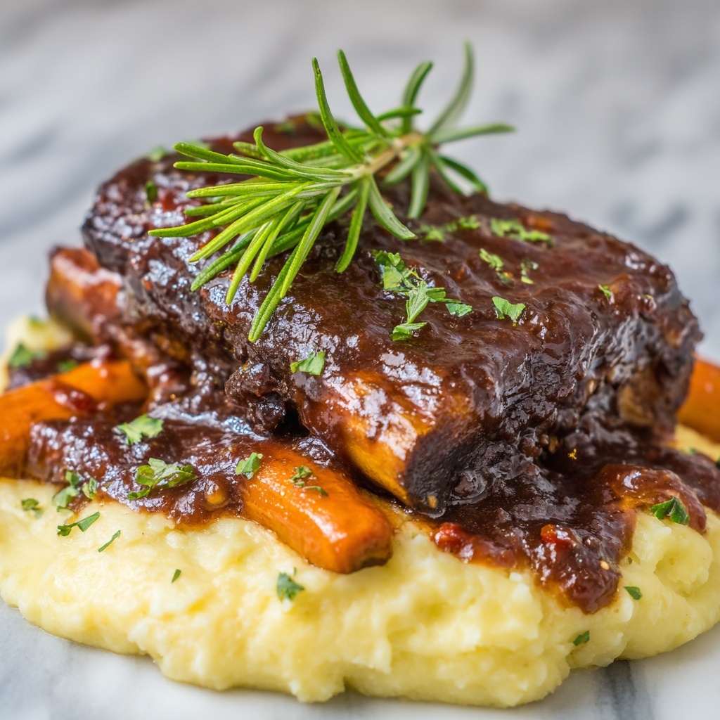 Braised Lamb Shanks with Root Vegetables in Red Wine and Herbs Recipe - Recipe Image