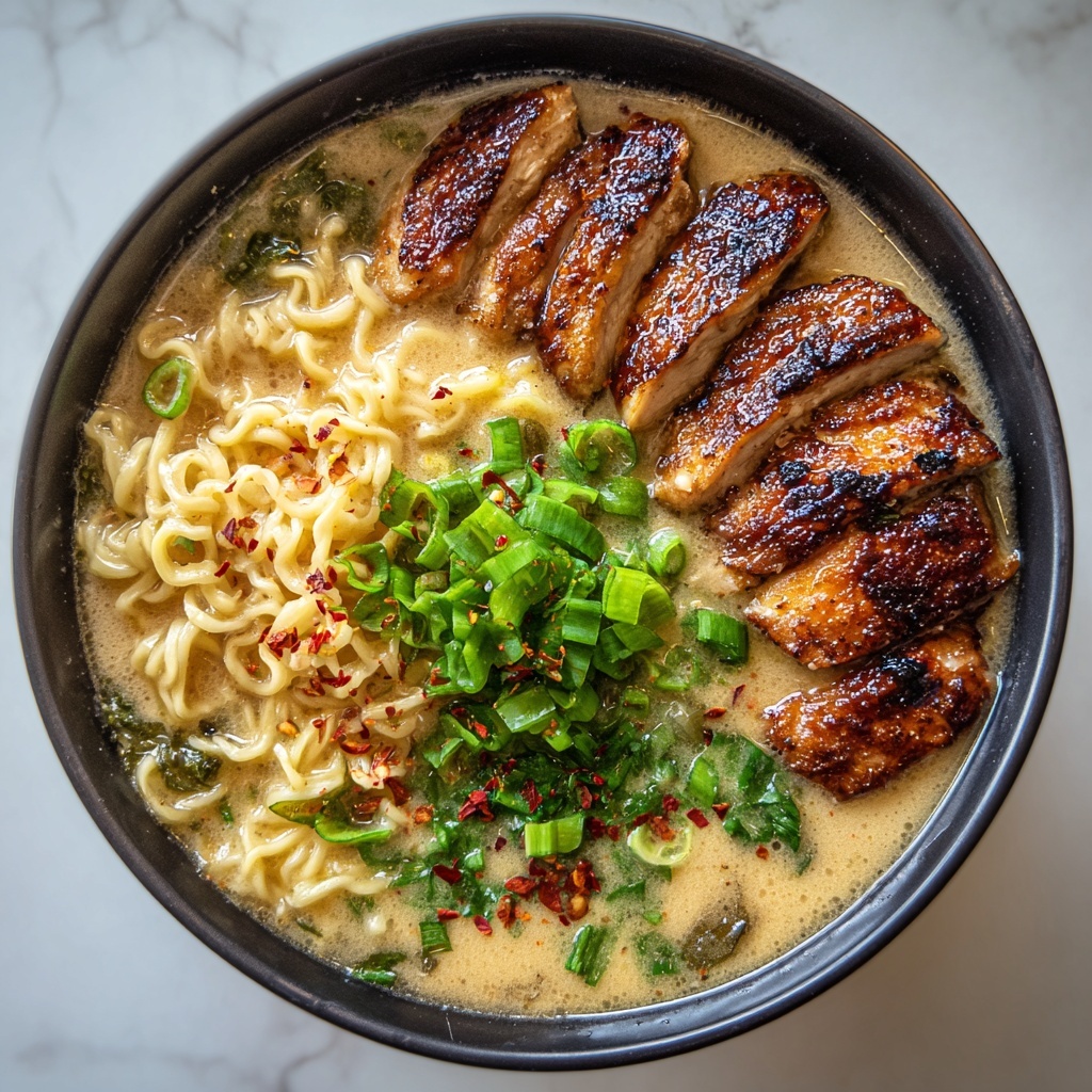Fiery Chicken Ramen with Creamy Garlic Sauce Recipe - Recipe Image