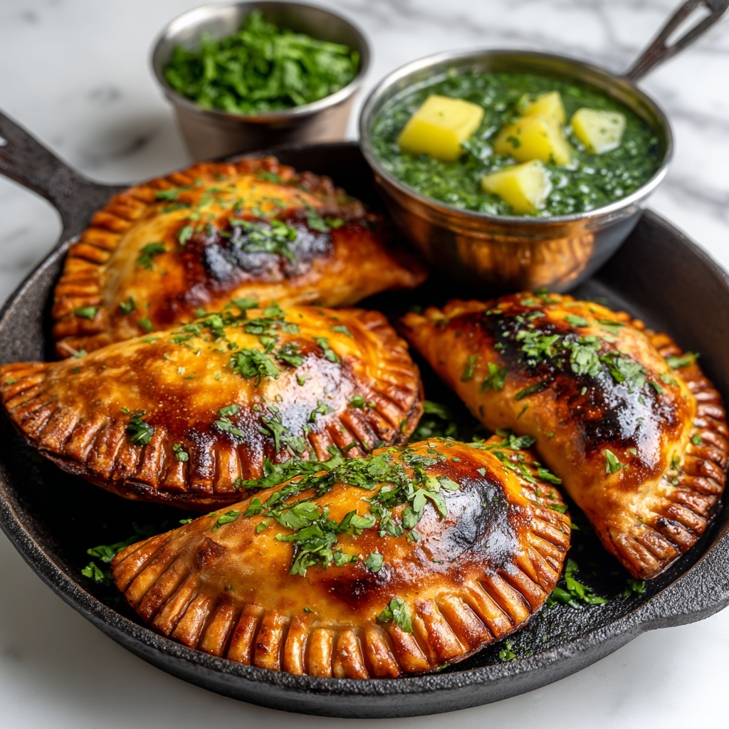 Curried Potato Pasties with Quick Coriander Chutney Recipe - Recipe Image