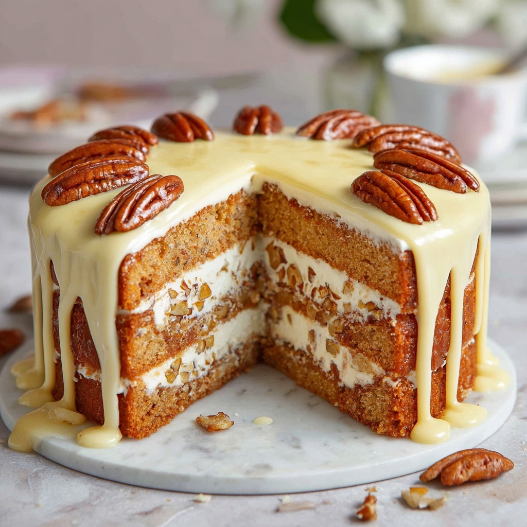 Pecan Praline Cake with Creamy Drip Glaze Recipe - Recipe Image