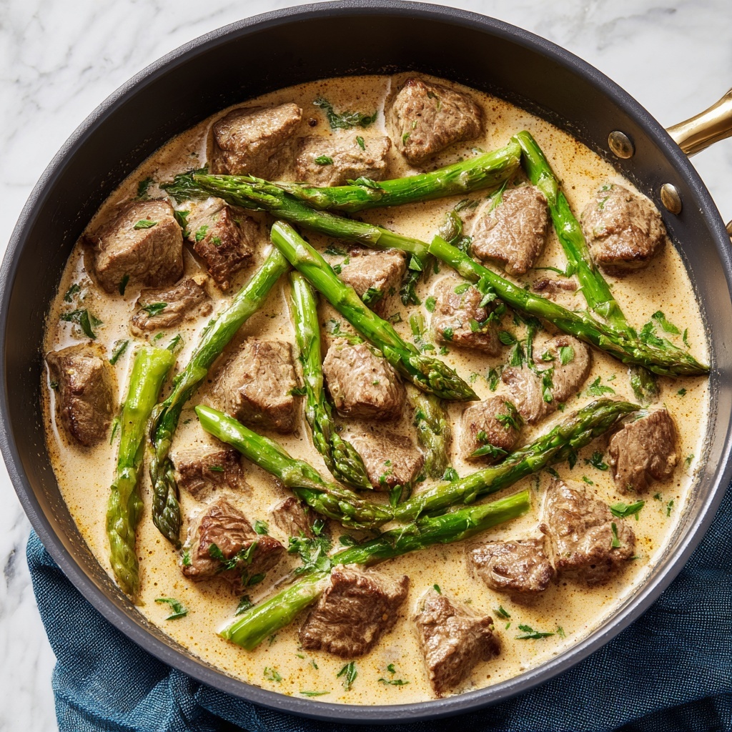 Chicken and Asparagus Skillet in Creamy Cheese Sauce Recipe - Recipe Image