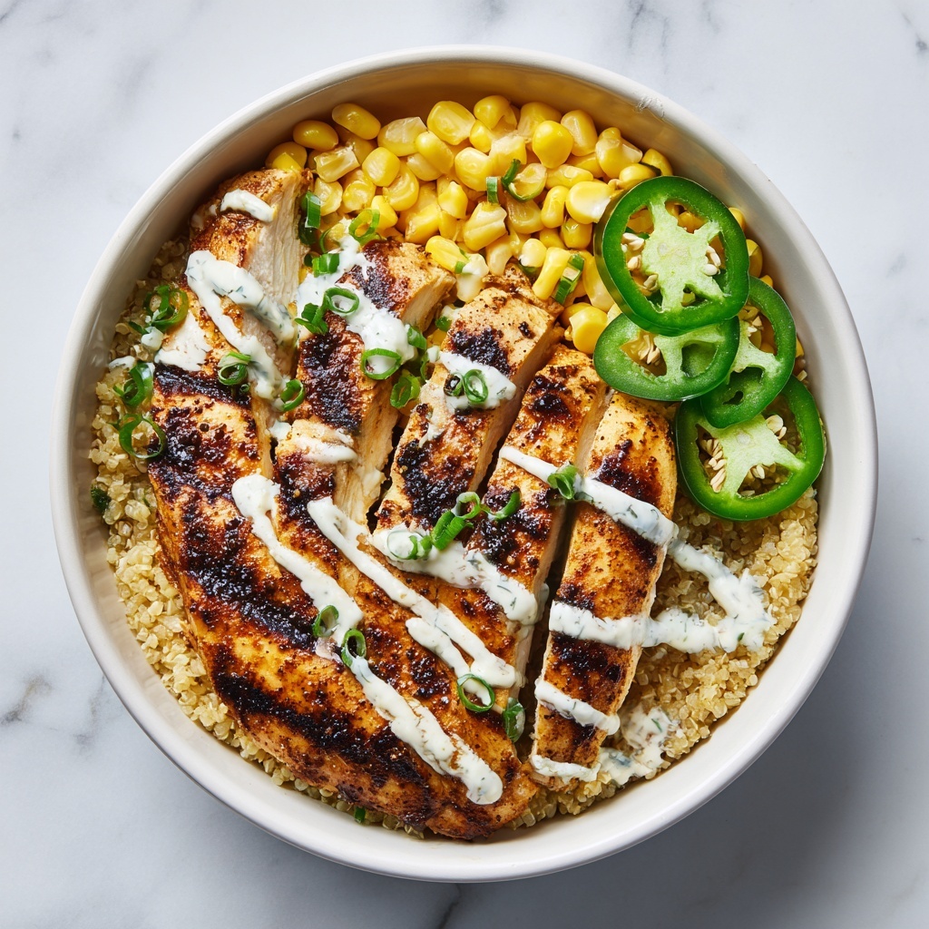 Grilled Chicken Bowl with Corn, Jalapeños & Creamy Yogurt Sauce Recipe - Recipe Image