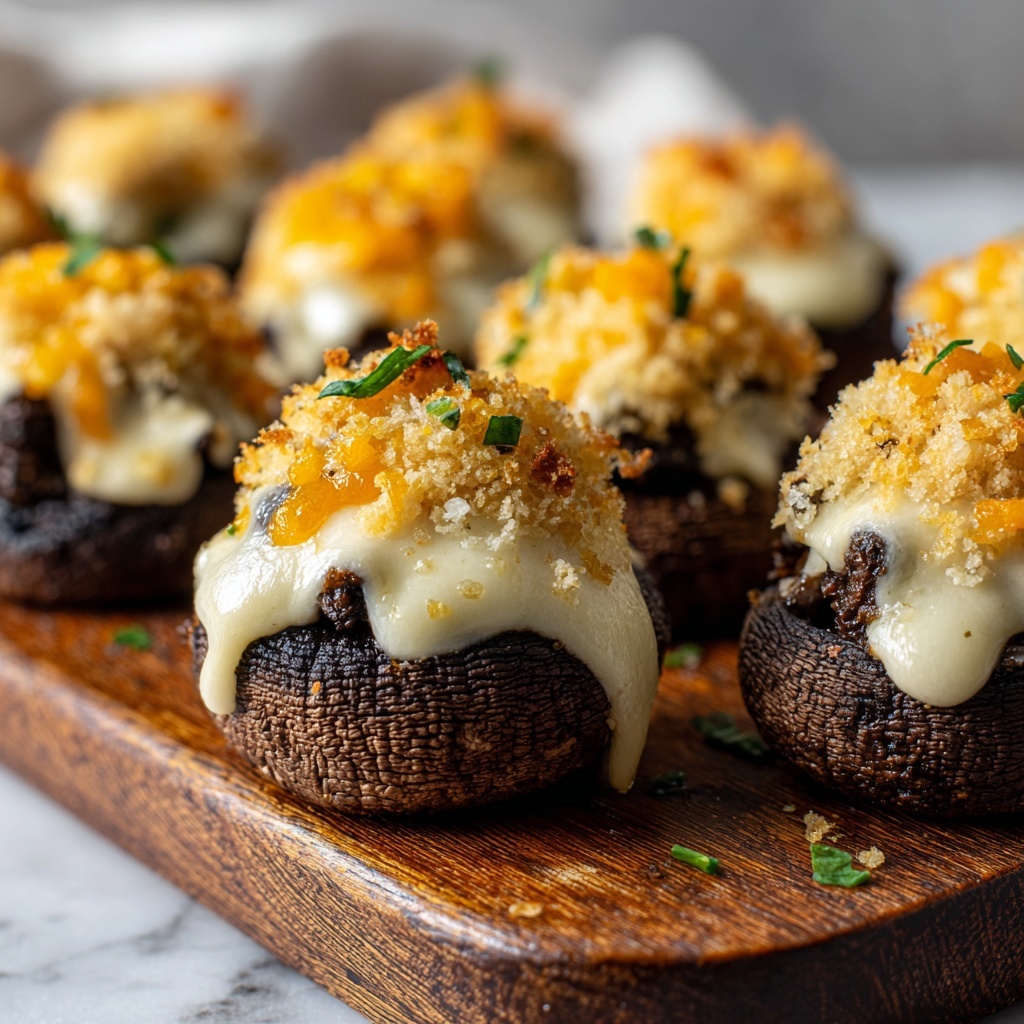 White Cheddar Stuffed Mushrooms with Creamy Cheddar Sauce Recipe - Recipe Image