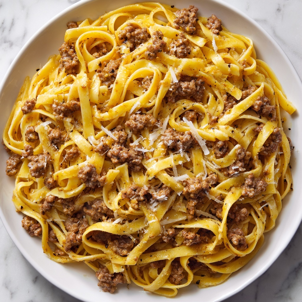 Cheesy Garlic Butter Linguine Pasta with Savory Ground Beef Recipe - Recipe Image