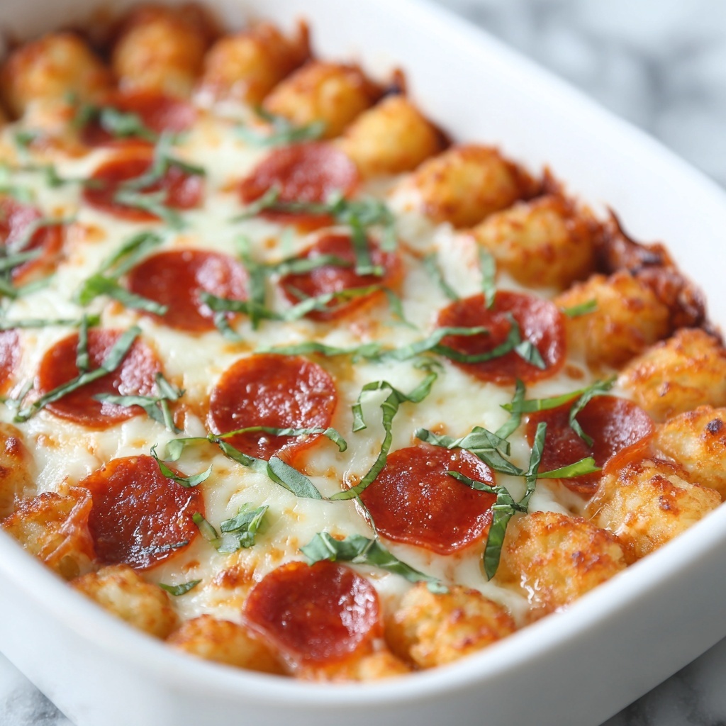 Pepperoni Pizza Tater Tot Casserole Recipe - Recipe Image