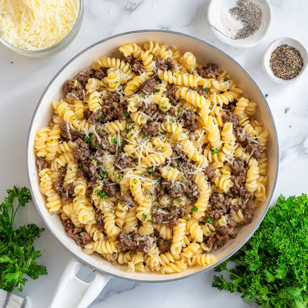 One Pot Beef and Garlic Butter Pasta Recipe - Recipe Image
