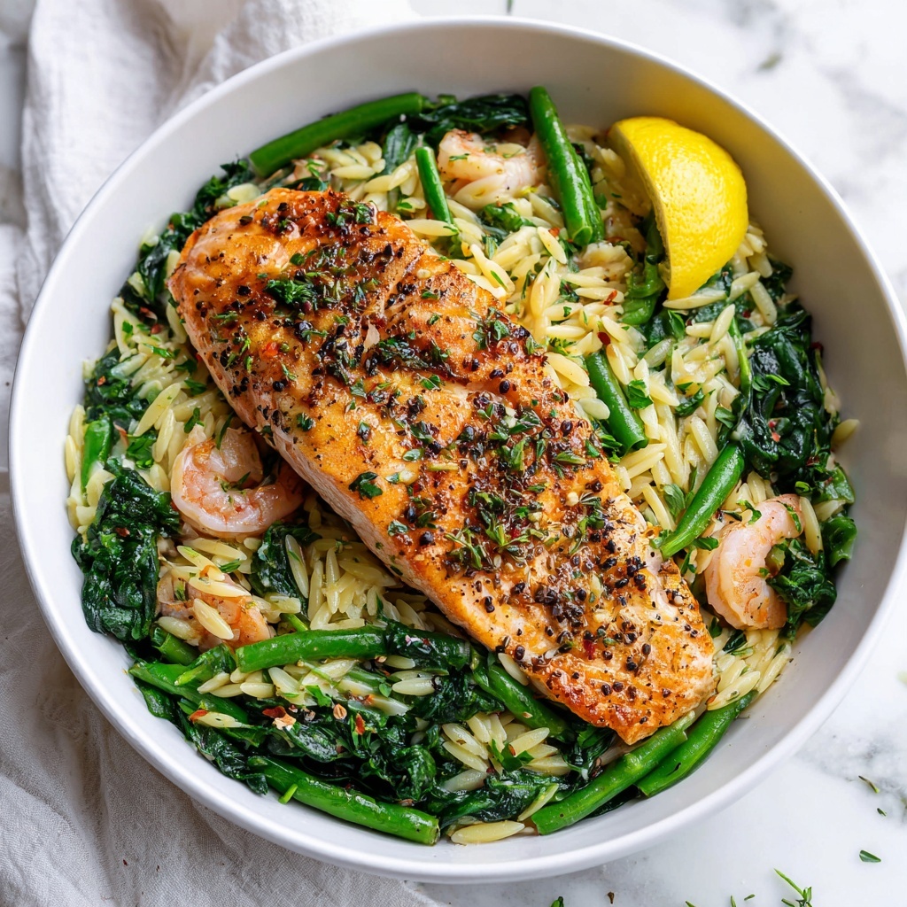 One-Skillet Salmon with Lemon Orzo Recipe - Recipe Image