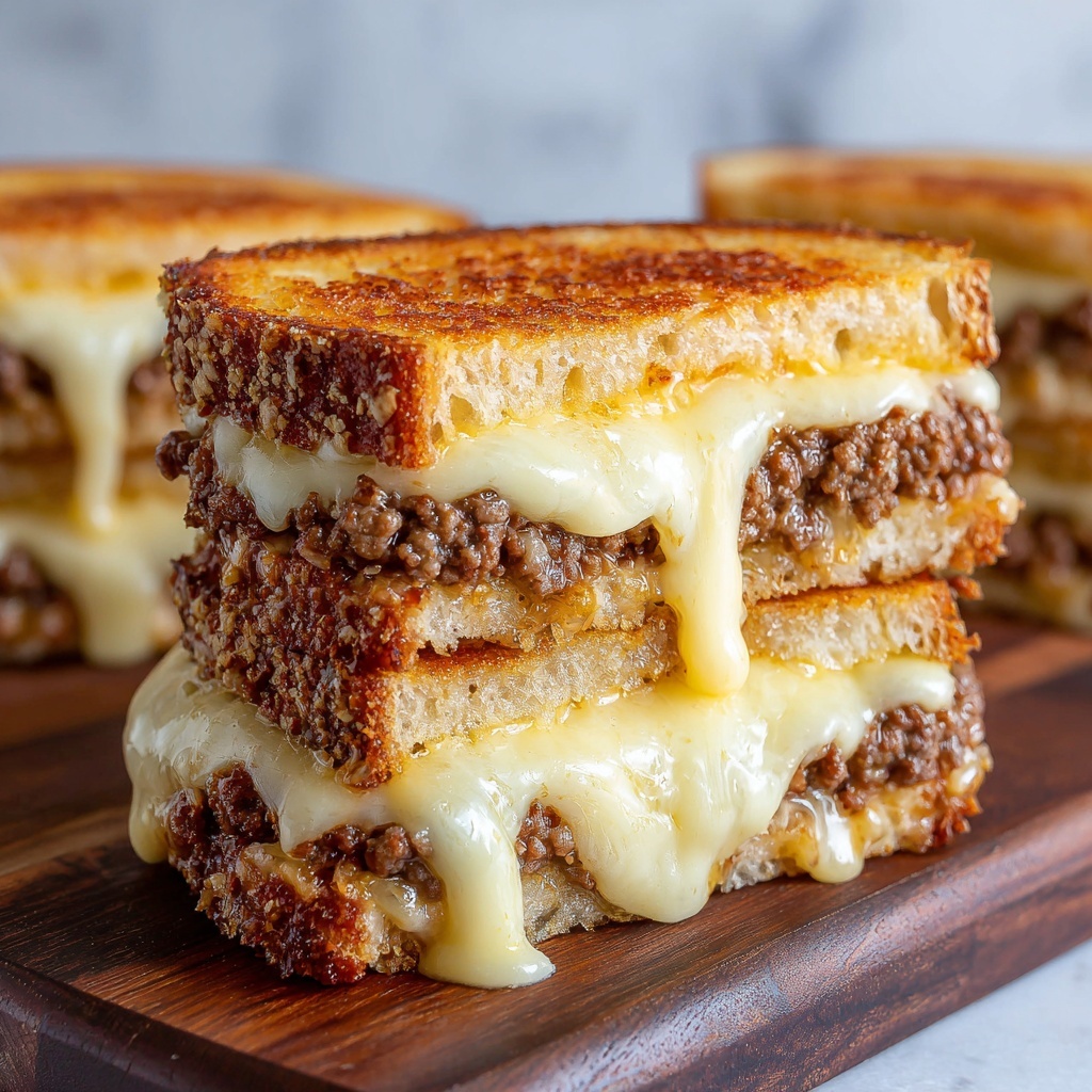 Cheesy Patty Melts with Caramelized Onions Recipe - Recipe Image
