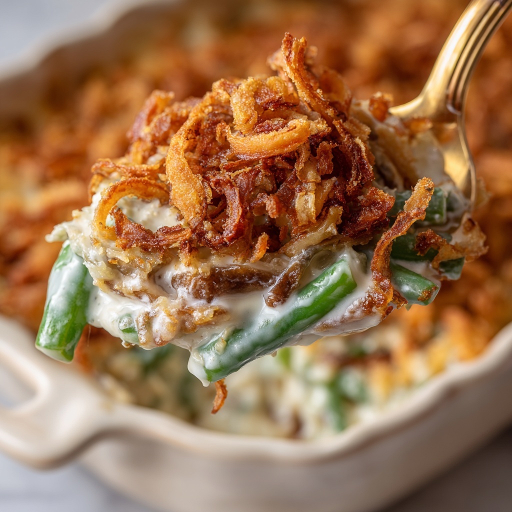 Cheesy Mushroom and Onion Green Bean Casserole Recipe - Recipe Image