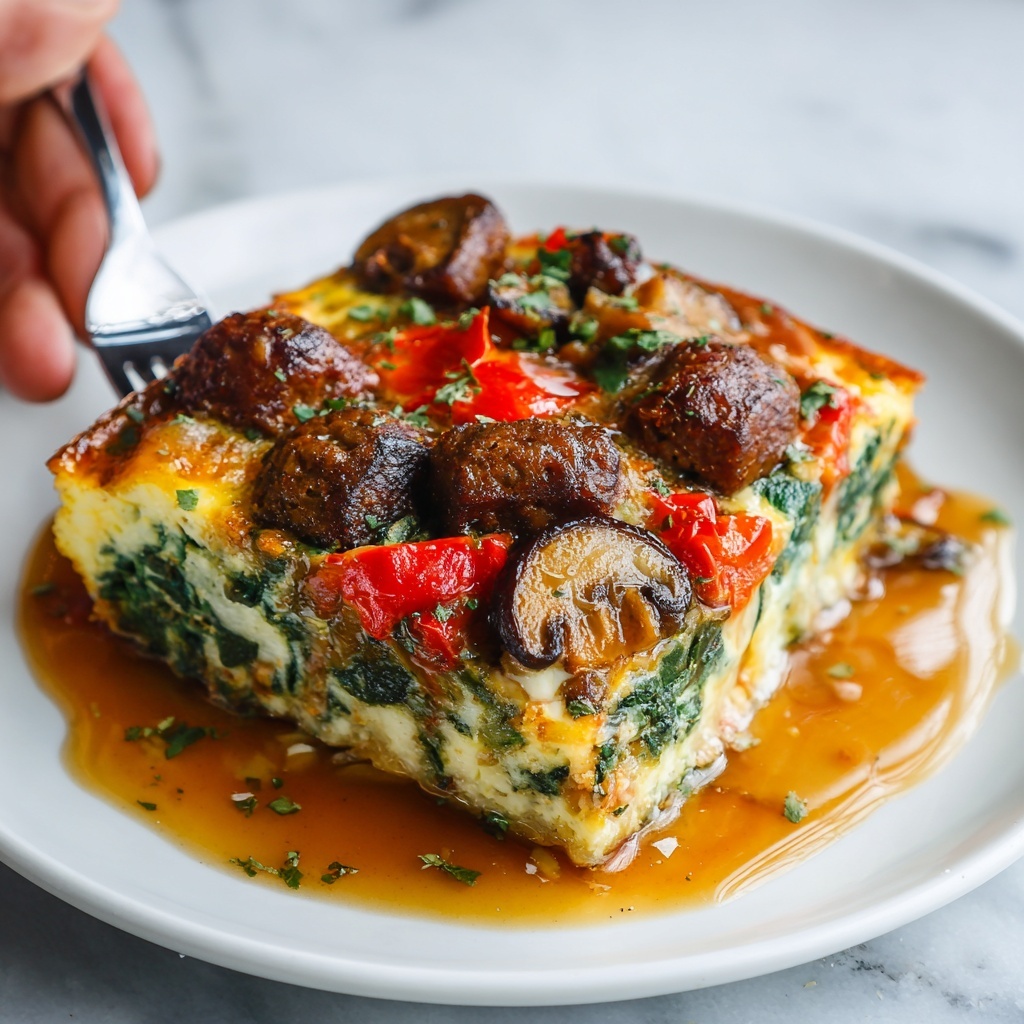 Hearty Sausage Spinach Mushroom Egg Bake Recipe - Recipe Image