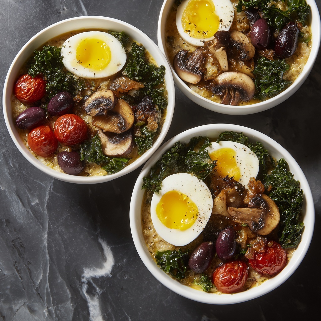 Savory Mushroom, Tomato, Spinach, and Hummus Breakfast Bowls Recipe - Recipe Image