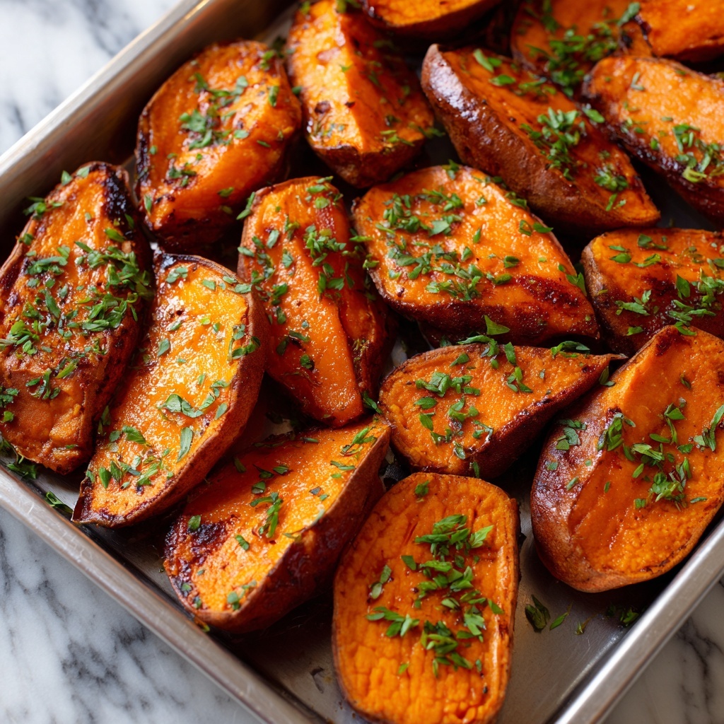 Garlic Butter Roasted Sweet Potatoes Recipe - Recipe Image