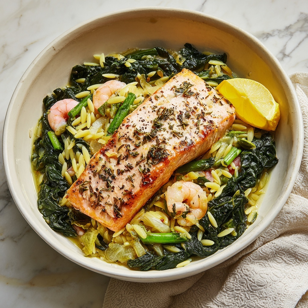 One-Skillet Salmon with Lemon Orzo Recipe - Recipe Image