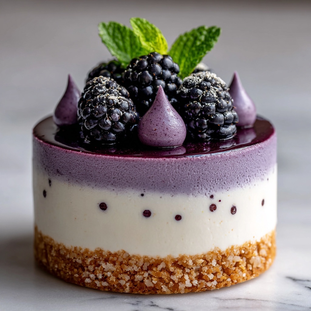 Elegant White Chocolate Blackberry Mousse Cheesecake Recipe - Recipe Image