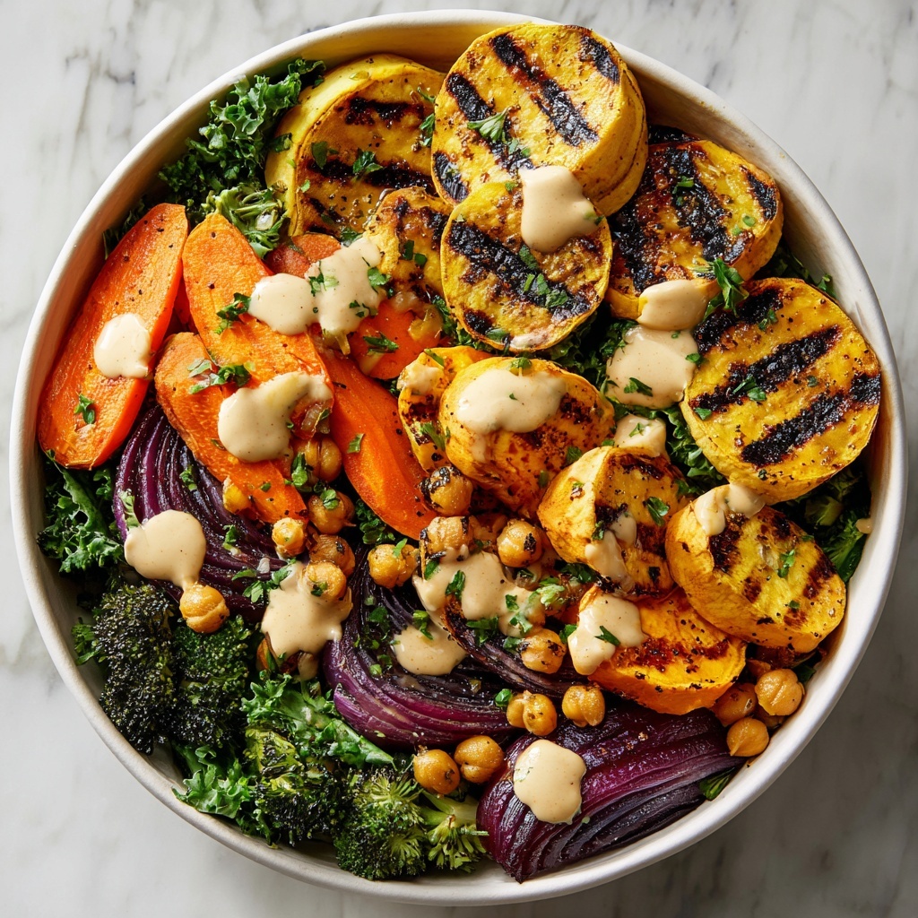 Roasted Veggie & Chickpea Bowls with Maple Dijon Tahini Dressing Recipe - Recipe Image