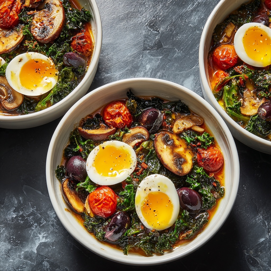 Savory Mushroom, Tomato, Spinach, and Hummus Breakfast Bowls Recipe - Recipe Image