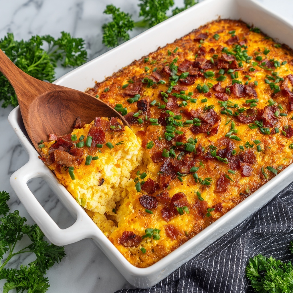 Creamy Corn Pudding Casserole with Bacon and Parmesan Recipe - Recipe Image