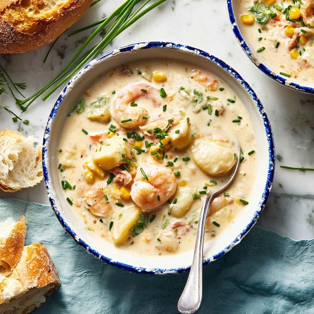Seafood Chowder with Bacon, Potatoes, Corn, and Fresh Seafood Recipe - Recipe Image