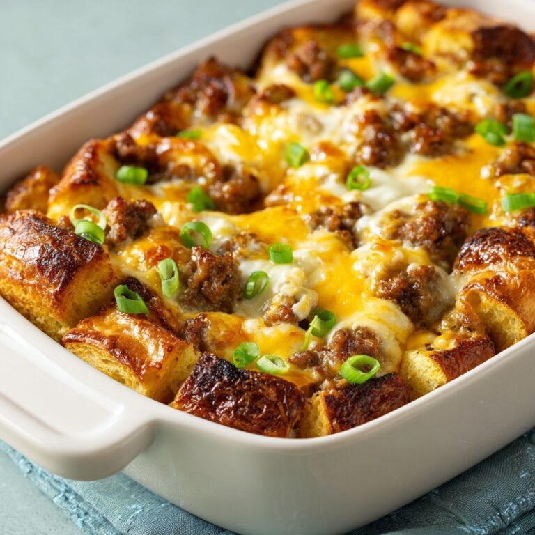 Croissant Breakfast Casserole with Sausage, Cream Cheese, and Green Onions Recipe