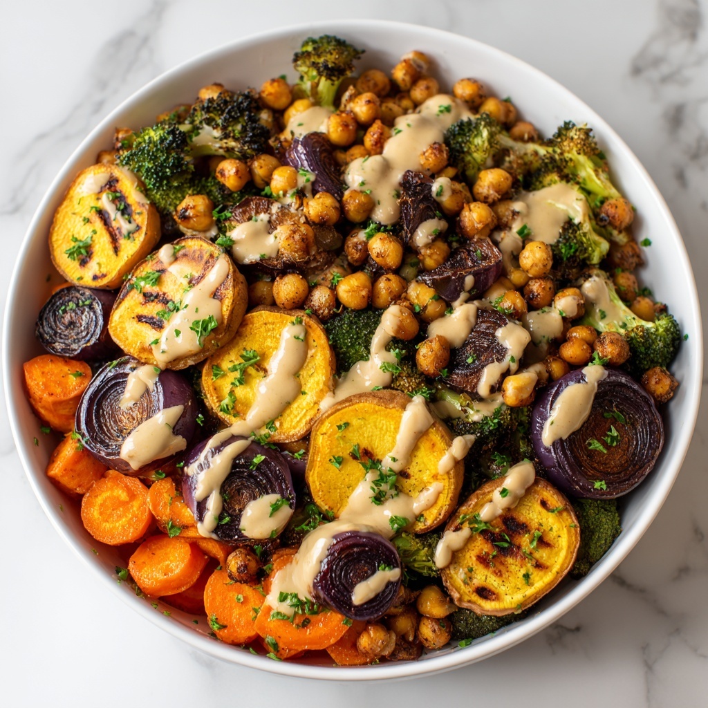 Roasted Veggie & Chickpea Bowls with Maple Dijon Tahini Dressing Recipe - Recipe Image