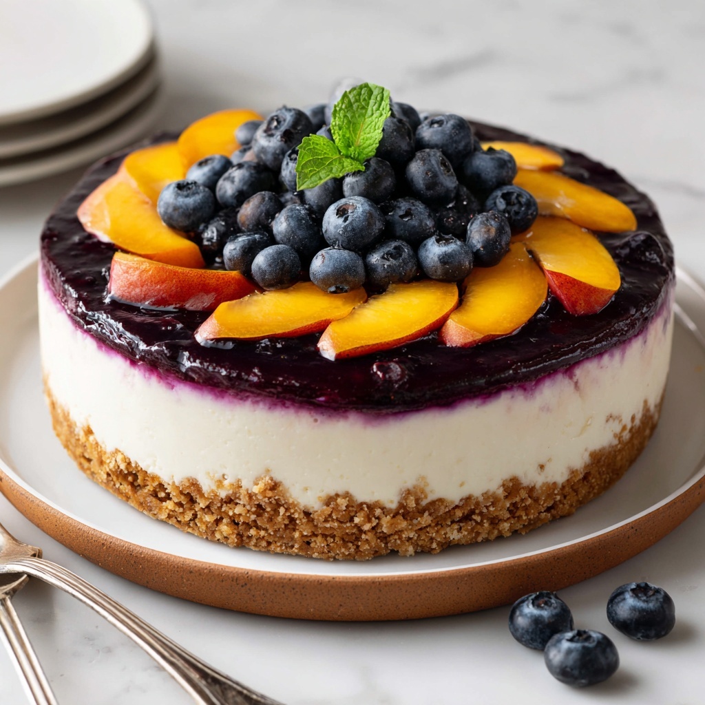 Delightful No-Bake Peach Blueberry Cheesecake Recipe - Recipe Image