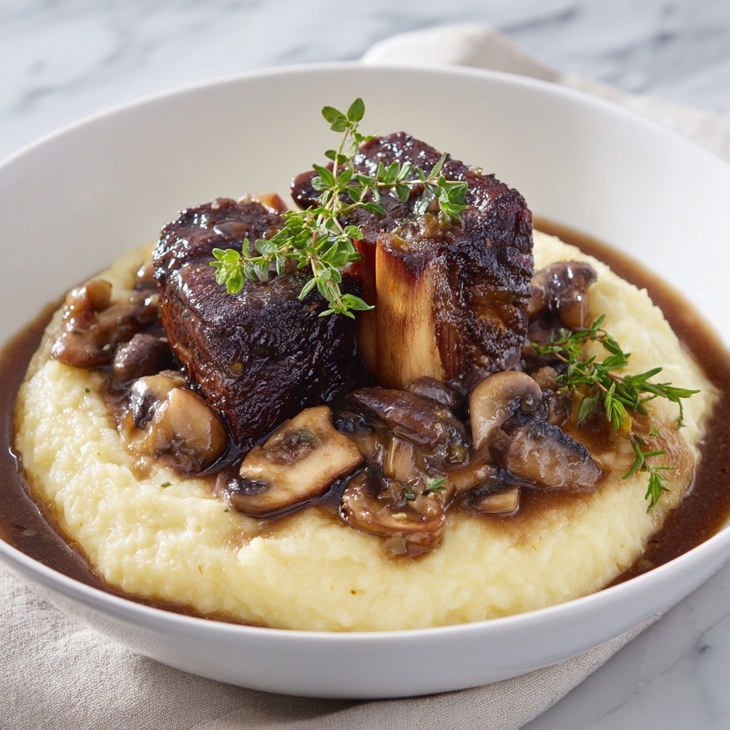 Creamy Mushroom Herb–Braised Beef Short Ribs Recipe - Recipe Image