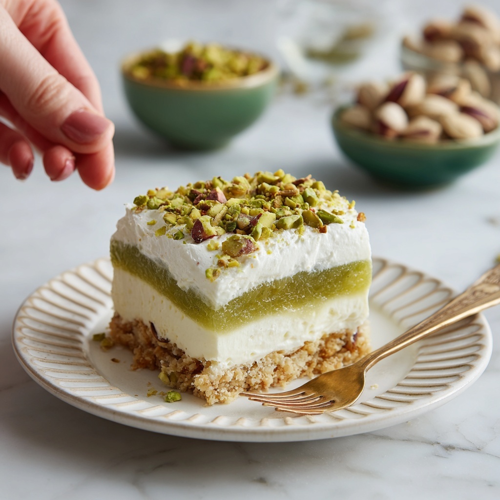 Pistachio Pudding Dessert with Graham Cracker Crust and Cream Cheese Layer Recipe - Recipe Image