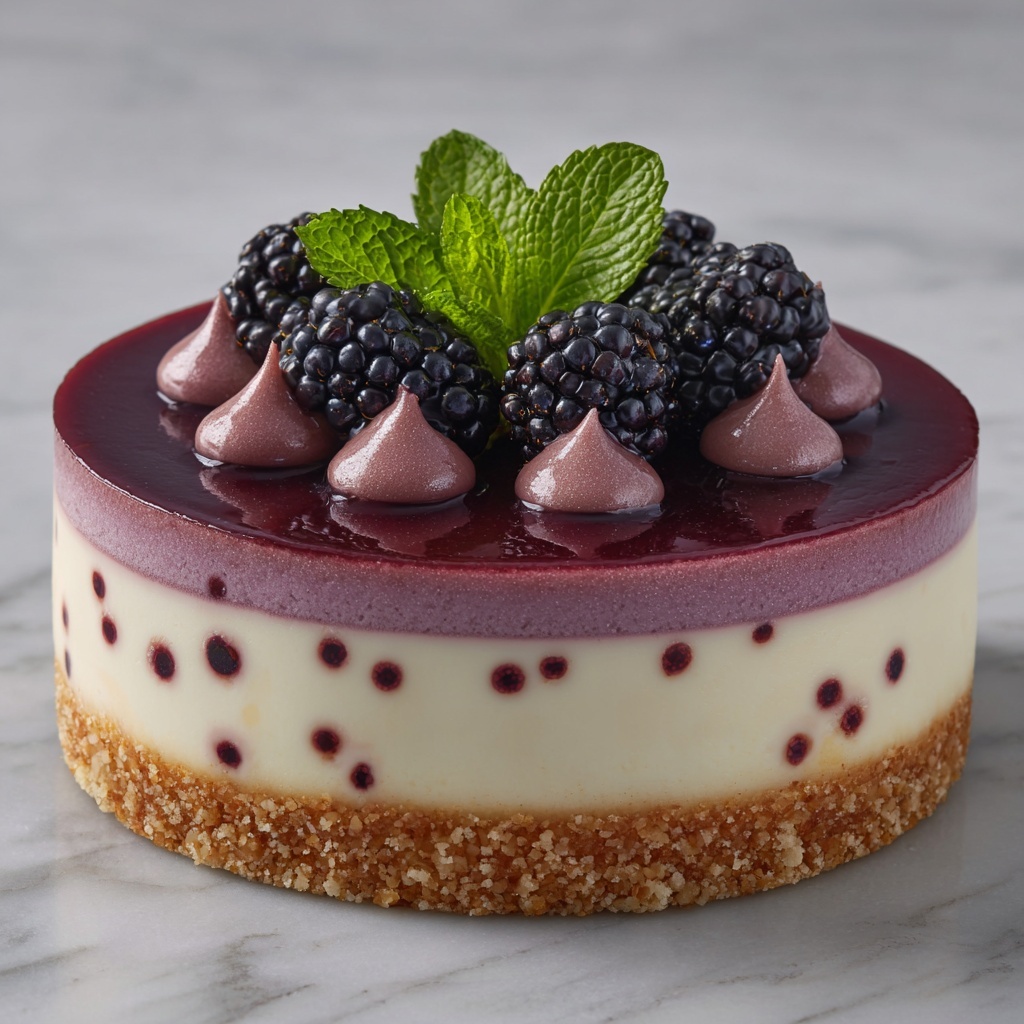 Elegant White Chocolate Blackberry Mousse Cheesecake Recipe - Recipe Image