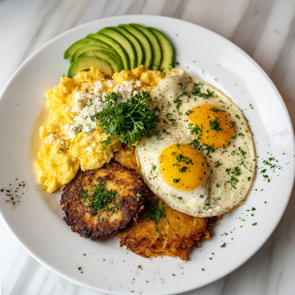 Loaded Hash Browns with Scrambled Eggs and Toppings Recipe - Recipe Image