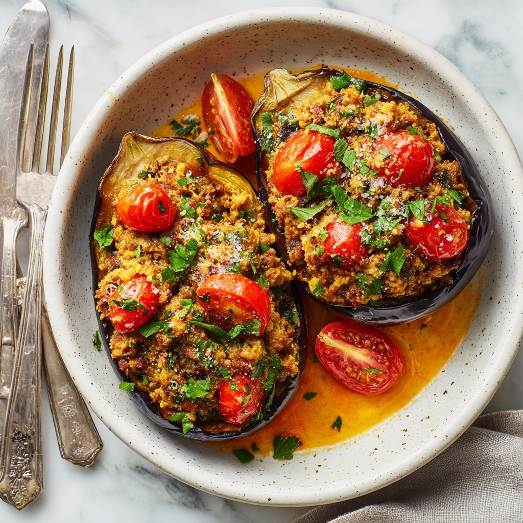 Savory Stuffed Eggplant with Ground Beef, Rice, and Mediterranean Spices Recipe - Recipe Image